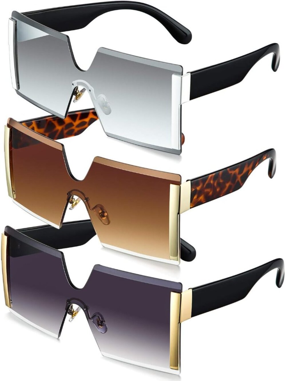 3 Pairs of Chic Oversized Square Rimless Sunglasses for Women - Trendy & UV Safe
